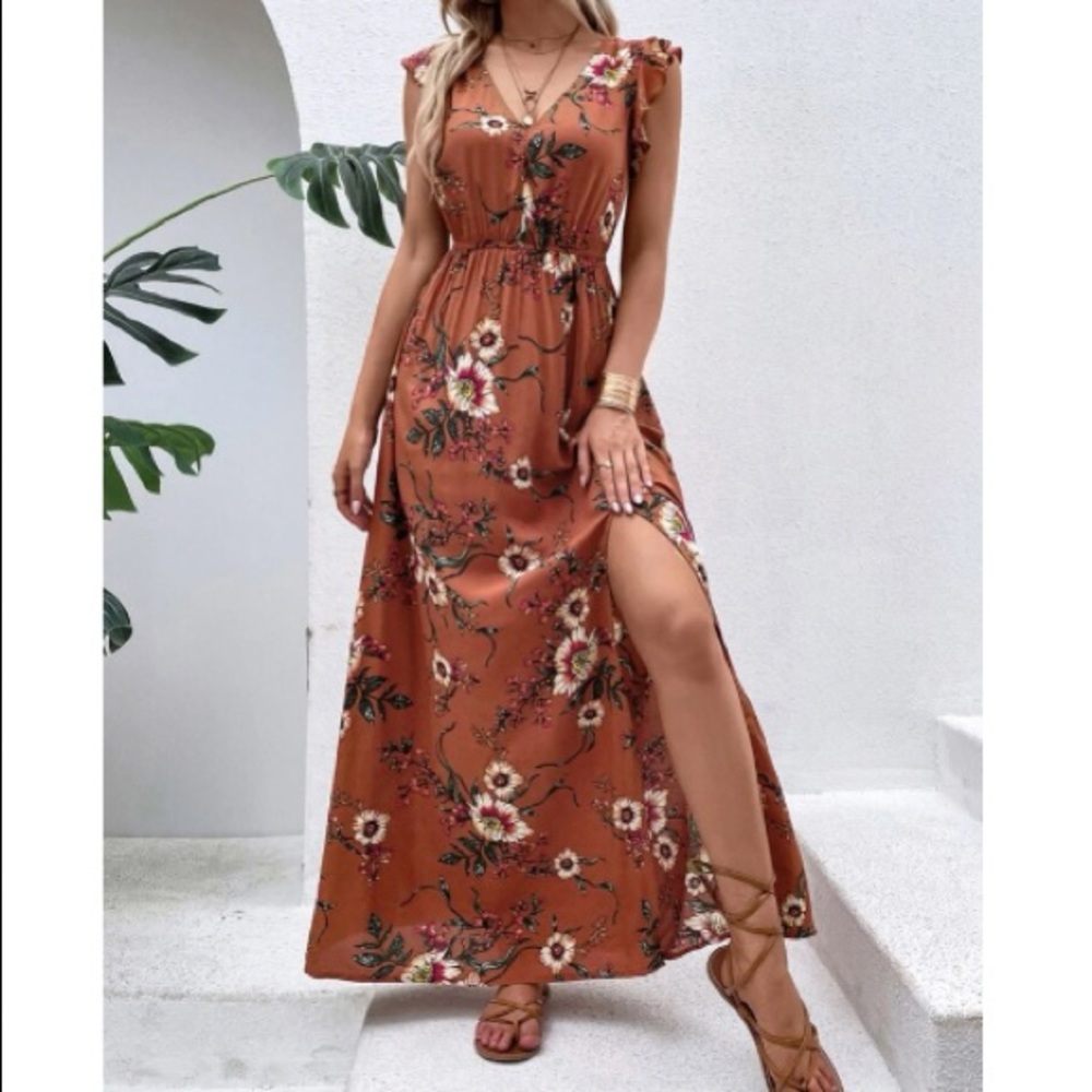 Boho floral print slit thigh maxi dress - Picture 3 of 16